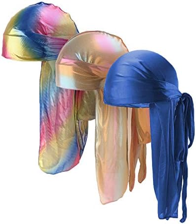 Unisex Deluxe Silky Durag Extra Long-Tail Headwraps Pirate Cap 360 Waves Du-RAG