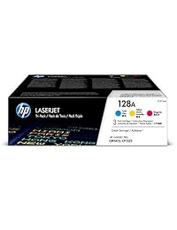 HP - Cartucho de tóner original para impresoras LaserJet. Colores cian, magenta y amarillo, 3 cartuchos. CF371AM 128A Cf371A-M