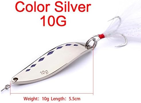 Coohole 1 PC Spoon Fishing Lure 20g 15g 10g Metal Fishing Bait Feather Hook Bass Baits (F)