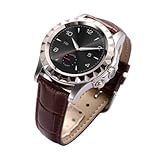 PowerLead Cbsw PL-S2 Circular Screen Waterproof Bluetooth Smart Watch Phone Wrist Wrap Outdoor Smartwatches with Camera for Smartphones Iphone Samsung(Silver/Brown Leather Strap)