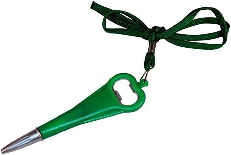 Bottle Opener Magnet Pen with Lanyard - Green.