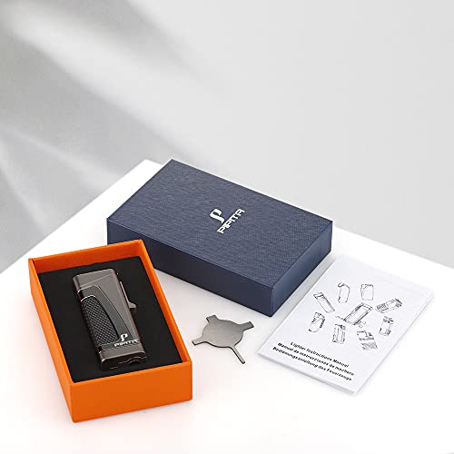 PIPITA Torch Lighter Windproof Triple Jet Flame Butane Cigar Lighter with Punch Cutter Adjustable Refillable Zinc Alloy Lighter (Butane Not Included) (Red)