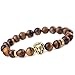 MIKINI Jewelry Black Matte Agate Natural Onyx Stone Dragon Veins Agate Mens Womens Bracelets, Alloy Lion Head (Gold Lion - 3pcs)