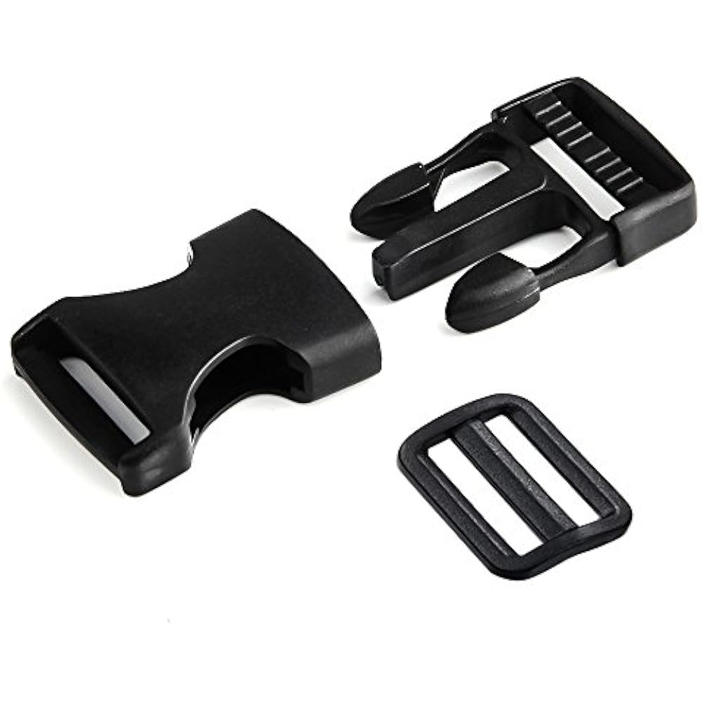 20 Pack 1 Inch Flat Side Quick Release Plastic Buckles And TriGlide