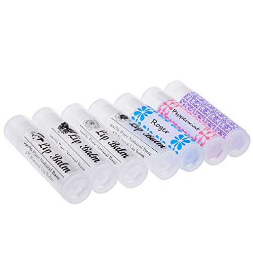Lip Balm Container Tubes - 50-Pack - DIY - Translucent - 3/16 Oz (5.5 ml) - Including 50 Writeable & 50 Printed Lip Balm Stickers - Twist Mechanism and a Cap - Empty - Make Natural Lip Balm