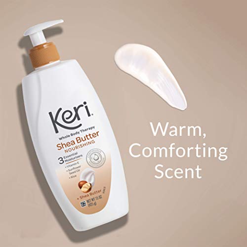 KERI WHOLE BODY THERAPY ORIGINAL SHEA BUTTER LOTION, CONTINUOUS MOISTURIZATION, 3 ESSENTIAL MOISTURIZERS (VITAMIN E, ALOE AND SUNFLOWER SEED OIL) 15 OZ.