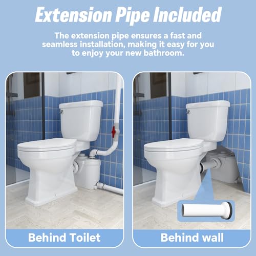 HOCANFLO Macerating Toilet System, 17.7inch Extra Tall Toilet with Macerator Pump for Basement Upflush, Sewage Grinder Pump, Quiet Copper Motor, 4 Inlets for Sink/Shower/Laundry/Washer