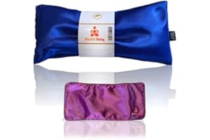 Blissful Being Lavender Eye Pillow with Purple Satin Cover- Hot or Cold Aromatherapy Eye Pillow perfect for Naps, Yoga, Meditation - Natural Herbal Relaxation (Sapphire with purple cover bundle)