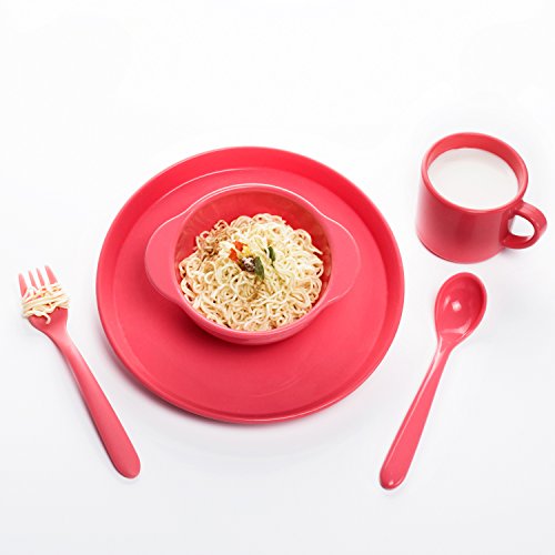 Silicone Children Tableware Set of 5, Yehua Baby, Kids, Toddler Dinnerware Set - Spoon, Fork, Cup, Plate, Bowl - FDA/BPA Free Appoved, Unbreakable, Best Gifts With Child 1-13 Years Old - Rose - Thumbnail 7