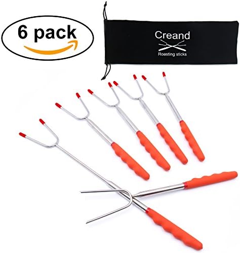Creand Marshmallow Roasting Sticks - Stainless Steel Telescopic Kitchen Cook Stick, Scalable To 45'' Extra Long Hot Dog Forks Outdoor Versatile Utility Camping Kit(Includes 6 Sticks and 1 Canvas Bag)