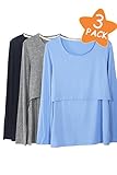Smallshow Women's 3 Pcs Nursing Top Set for Breastfeeding, Black-Grey-Blue, Medium