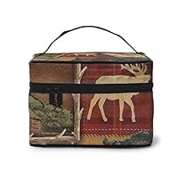 XOMAO Rustic Lodge Bear Moose Makeup Bag Square Cosmetic Bag Portable Travel Toiletry Bag Organizer Makeup Brushes Bag Waterproof Organizer Bag for Women