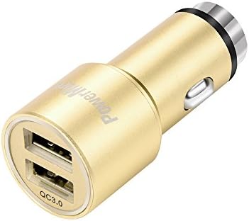 Car Charger,PowerMore Quick Charge 3.0 48W Steel 2 Ports Fast USB, for iPhone 7S/7/6 Plus, iPad Pro / Air 2 / mini, Galaxy S8 /S7 / S6 / Edge / Plus, Note 5 / 4, LG, Nexus, HTC and More(Gold)