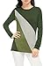Allegra K Women's Casual Basic T-Shirt Color Block Crew Neck Long Sleeves Tops Green L