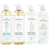 Puracy Natural and Organic Personal Care Set, Sulfate Free Body Wash, Shampoo, Conditioner, Body Lotion, Developed by Doctors, (Pack of 4)