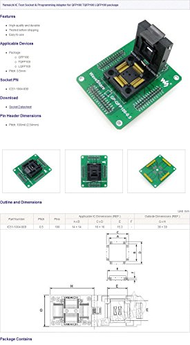 Waveshare GP-QFP100-0.5 QFP100 TQFP100 LQFP100 IC51-1004-809 IC Test Socket Programming Adapter 0.5mm Pitch