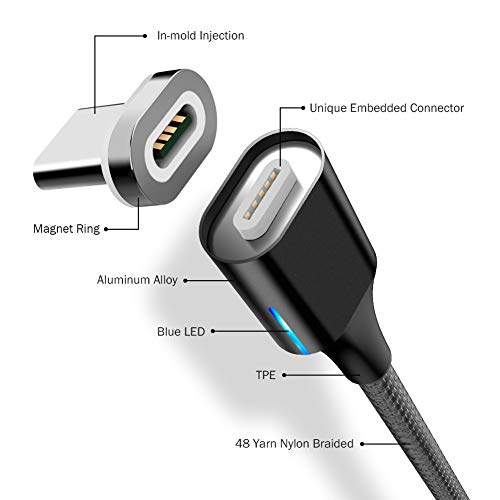 Digital Ant Gen-X Micro USB + USB-C/Type-C + i-Product 3 Tips in 1 Nylon Braided Magnetic Charging Cable, Support 3.0A Fast Charging & Data Transfer (5-Feet Grey 2-Pack, 5 Feet)