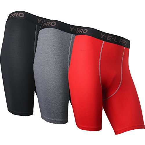 Neleus Men's Performance Shorts 3 Pack,Black,Grey,Red,US L,Aisa Tag XL