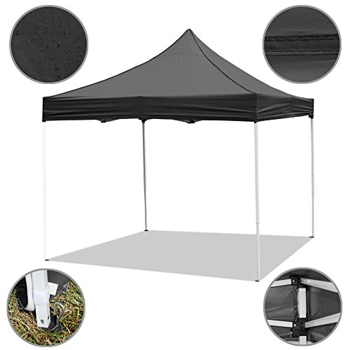 Punchau Commercial Pop Up Canopy Tent with Four Sidewalls 10 x 10 Feet, Black - UV Coated, Waterproof Outdoor Party Gazebo Tent - Includes 4 Weights, Roller Carry Bag, and Stake Set
