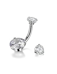 Gabry&jwl - Piercing para ombligo de acero inoxidable 316L, 0.49 oz, curvado, con circonita
