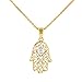 Jewelry America Solid 14K Gold Filigree Hamsa Hand of Fatima with Evil Eye Pendant Necklace, 16