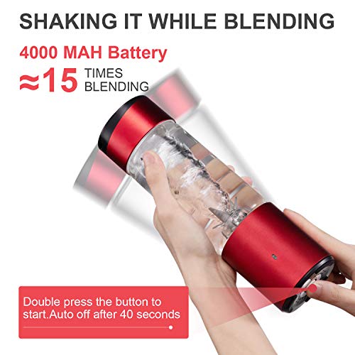 Portable Blender, Stainless Steel Smoothie Blender with 16 oz Glass Travel Cup and Lid, Single Serve USB Rechargeable Cordless Electric Mini Juice Mixer. Personal Handheld Blender