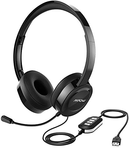 Mpow 158 USB Headset/3.5mm Computer Headset, Soft Memory-Protein Earmuffs, Noise Cancelling Headset with Microphone, Lightweight On-Ear Headphones, Wide Compatibility for PC,Cell Phone,Tablet