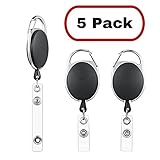 MIFFLIN Retractable Badge Holder Reel with Carabiner Clip (Slate Black, 5 Pack)