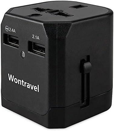 Wontravel Universal International Travel Adapter Wall Charger Adaptor plug Built-in 2.1A Dual USB Ports(Black)