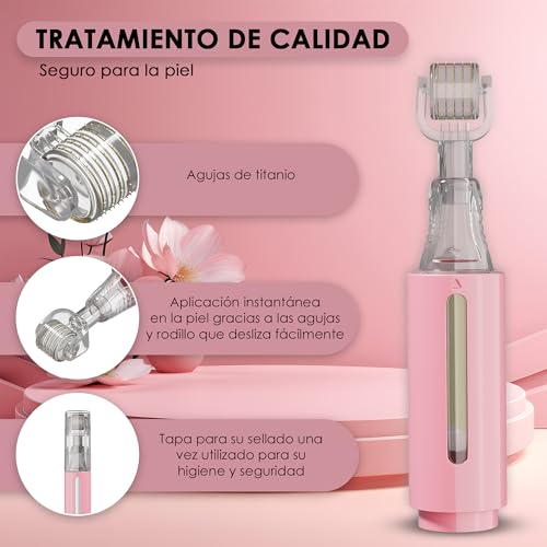 HAMINOS Derma roller 0.25mm with reservoir for lips, skin, hair, wrinkles, stretch marks, hyperpigmentation instant application of the serum, 105 titanium needles
