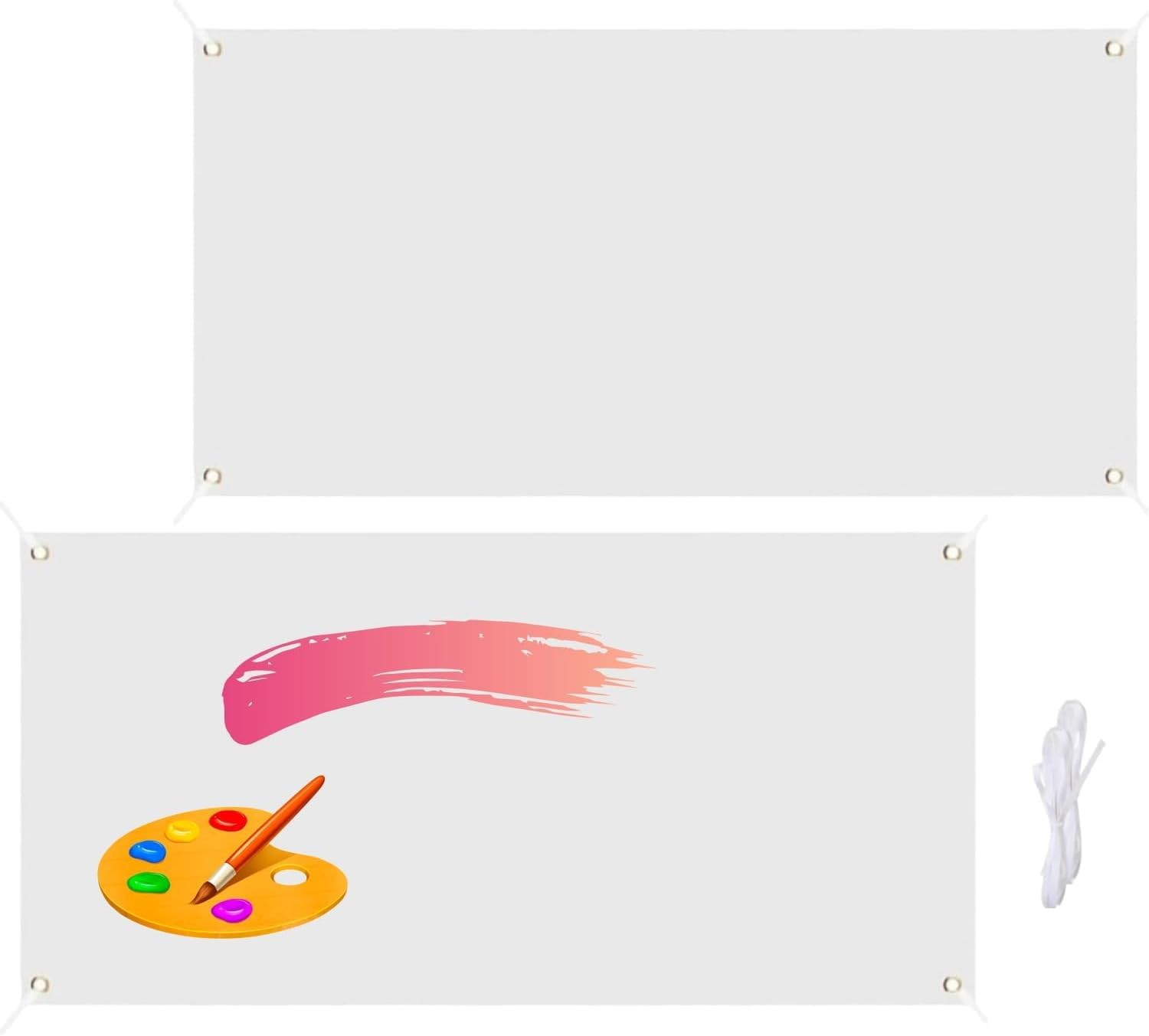 2pcs Paintable Blank Banners 6ft x 2ft Blank Flags White DIY Flags Banners 180x60cm Plain Flag for Drawing Writing Festival Party Sport Events Gardens Bar Indoor Outdoor Decoration with Hanging Ropes