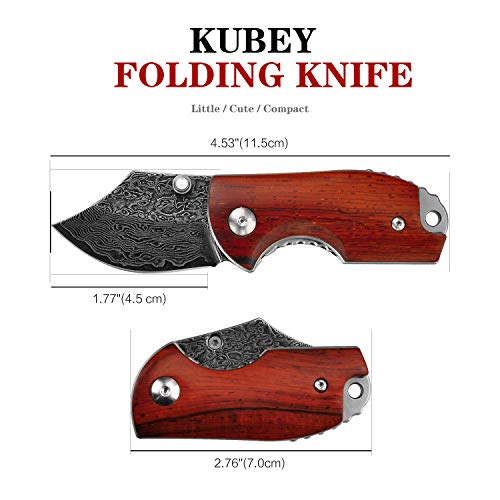 KUBEY Folding Knife, Small Pocket Knife with Wooden Handle, EDC Compact Knife with Razor Sharp Blade and Safety Liner Lock for Hunting Camping Hiking Tool (DM143-1) - Thumbnail 4