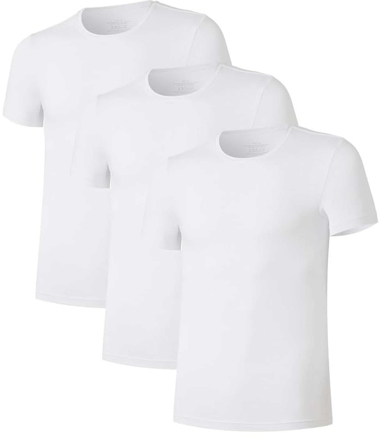 COLORFULLEAF 3/5er Pack Bambus Rundhals T-Shirt Herren Stretch Unterziehshirt Männer Einfarbig Business Arbeitstshirts(Weiß,L)
