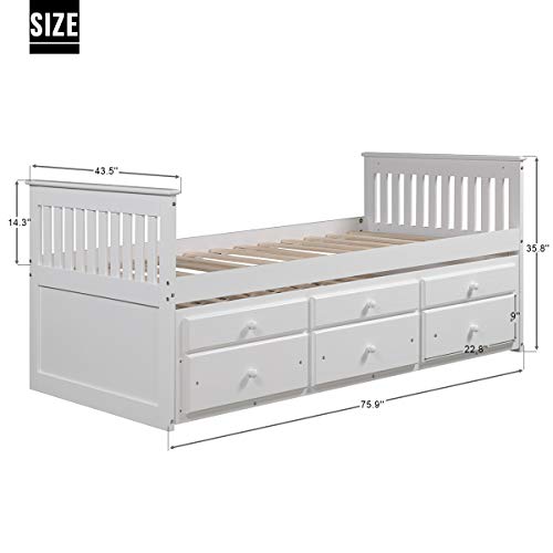 Merax Daybed Captain's Bed Twin Daybed with Trundle Bed and 3 Storage