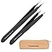 Tweezees Precision Black Coated Stainless Steel Tweezers - Professional Slant Tip & Splinter Tip Tweezer - Includes a Canvas Storage Bag!