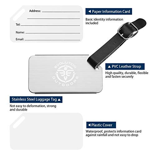 Luggage Tags (3-Pack) - Stainless Steel Bag Tag Labels - Luggage Tags with PU Leather Straps - Flight and Cruise Ship ID Travel Bag Luggage Tags