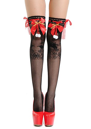Sexy Fishnet Stockings Deer Jacquard Lace Tights Bow Socks Thigh High Stockings