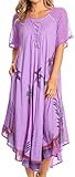 Sakkas 14610New - Kai Palm Tree Caftan Tank Dress / Cover Up - Lavender - OS