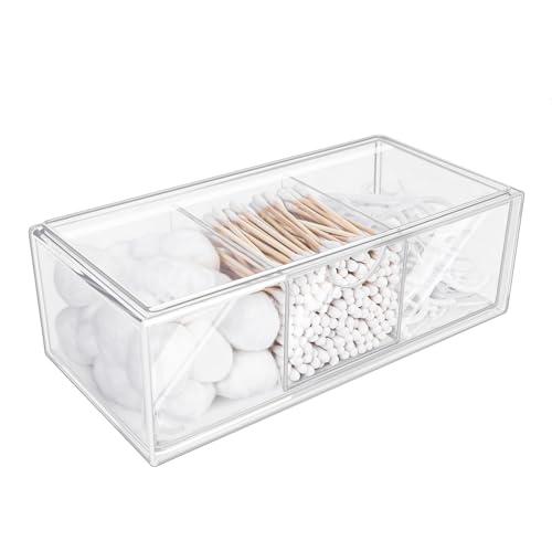 41AzP1XbzZL Dooclib Wattestäbchen Behälter,Schubladen Organizer Stapelbar,Wattestäbchen Behälter Transparent 3 Fächer,Für Kommode Waschtisch Badezimmer Küche