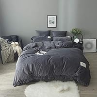 FAYEYE 3 Pieces Queen Velvet Duvet Cover Set Heavyweight Warm Luxury Bedding Set for Winter Zipper Closure Corner Ties Dark Grey