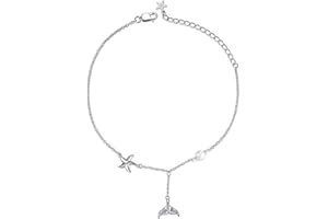 POPLYKE Sterling Silver Starfish Anklet for Women Girls Mermaid Adjustable Chain Foot Ankle Bracele Summer Jewelry