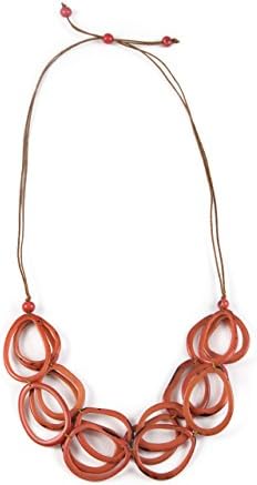 Tagua Nut, Fair Trade, Eco-Friendly, Sustainable, Handmade, Adjustable Besos Necklace (Poppy Coral)