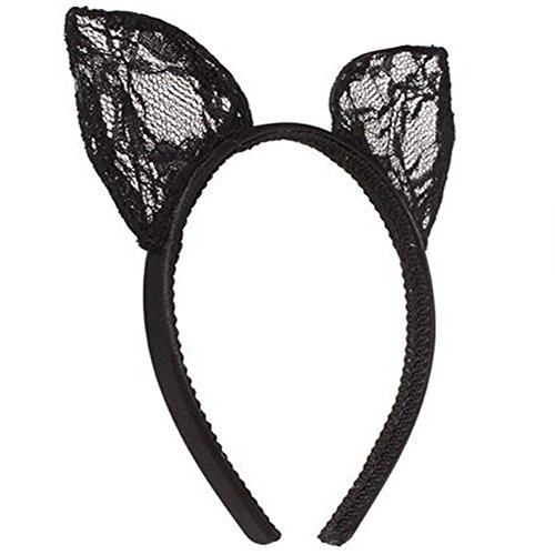 Black Sexy Cute Lace Orecchiette Bunny Cat Ears Headband Hairband Hair Band for Costume Party Masquerade Cosplay Wedding Fancy Dress Accessory