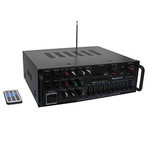 Wireless Bluetooth Karaoke Amplifier System-2x200W Dual Channel Theater Power Stereo Receiver -w/5 Sections EQ Controller, USB/SD, 4 Microphone Input w/Echo-for iPhone, Speaker-Sunbuck AV326BT