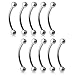 Ruifan Lot of 10 Eyebrow Piercing Jewelry Curved Barbell with Ball Kit Eyebrow Tragus Lip Ring 16g 16 gauge 12mm