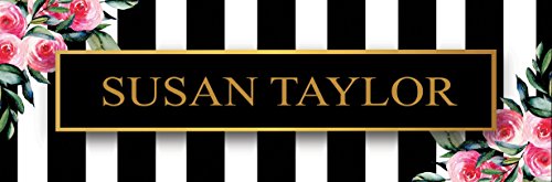 Artblox Office Desk Name Plate Personalized | Custom Name Plates for Desks on Acrylic Glass Decor | Office Desk Decor Nameplate | Desk Accessories | Stripes & Roses - (8"x2.5")