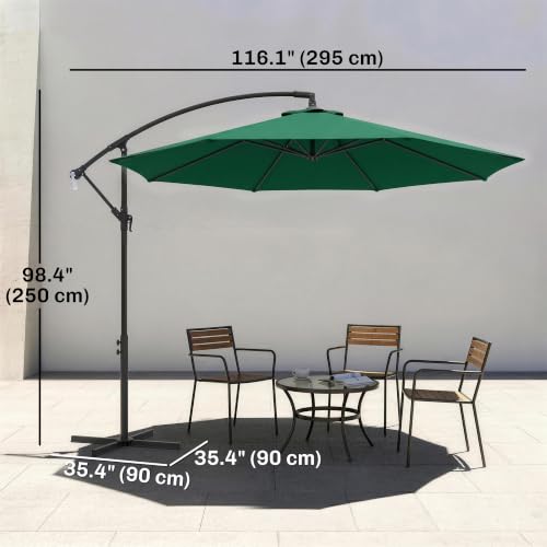 Outsunny 10' Deluxe Patio Umbrella, Outdoor Market Parasol, Banana Hanging Offset Sunshade with Crank, Cross Base