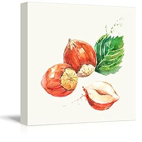 Square Canvas Wall Art - Hazelnut Watercolor | Fruits Watercolor Art and Illustrations - Giclee Print Gallery Wrap Modern Home Art Ready to Hang - 12x12 inches