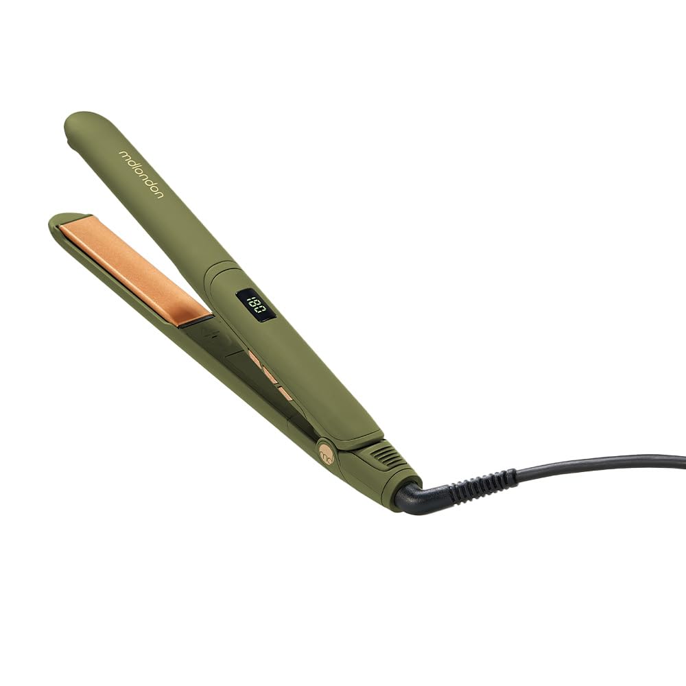 mdlondon Strait Ceramic Hair Straighteners (Olive Green). New Improved Shape, Extra Long 11cm Plates, 11 Heat Settings & Heat Mat, Smooths & Tames – Genuine mdlondon Hair Straightners