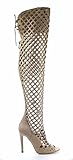 CR Elnora Gladiator Open Toe Lace Back Full Zipper Thigh High Stiletto Heel Boot Nude